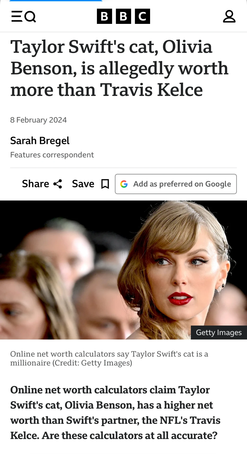 BBC article about Olivia Benson's reported fortune